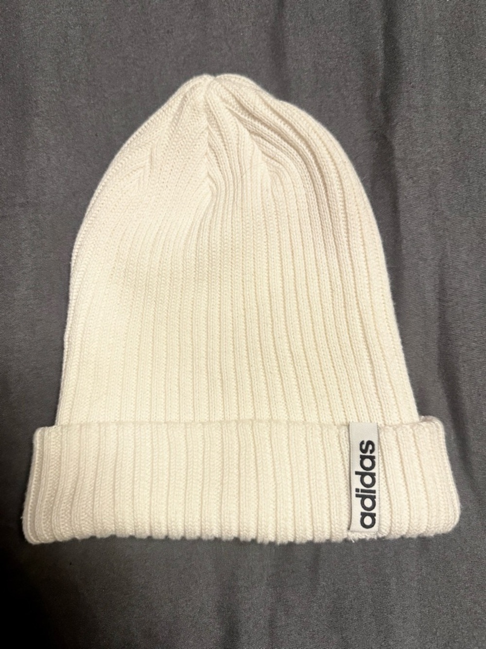 adidas Cream Ribbed Fold-Over Beanie